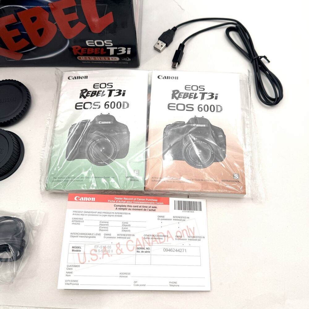 Canon EOS Rebel T3i EMPTY BOX with Replacement Manuals Cords Discs - Picture 2 of 8